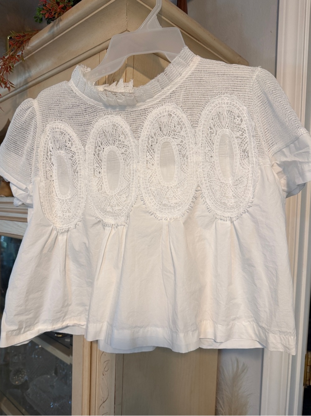 White Lace Yoke Women's Top